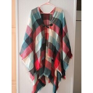 Grace & Lace Blanket Scarf/Toggle Poncho Red And Blue